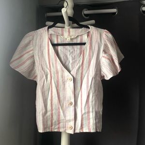 Linen, blush stripped button up top